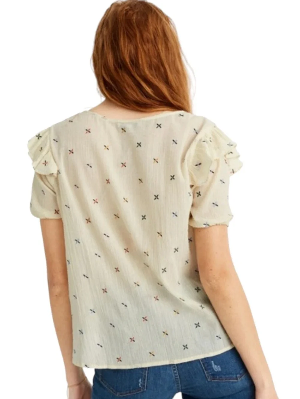 NWT Madewell Embroidered Gazebo Top | Size XL | Cream Short Sleeve Summer